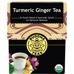 Buddha Teas Organic Herbal Turmeric Ginger Tea 18 Sachets — front pack image (UHP)