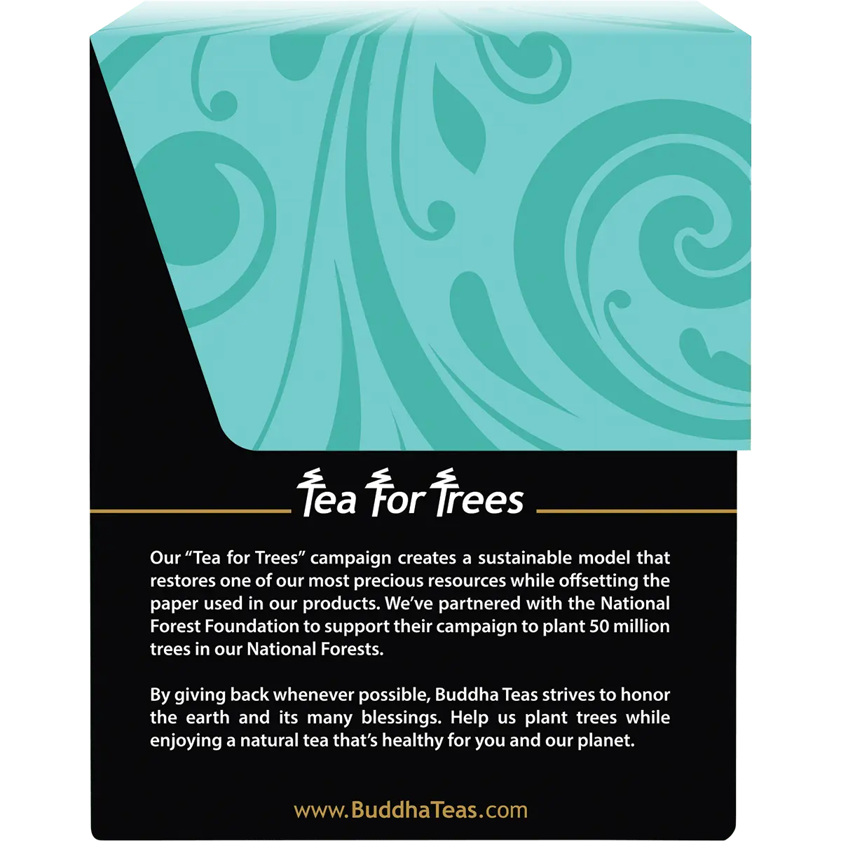 Buddha Teas Organic Herbal Tea Bags Calm Buddha Blend 18 Sachets — side pack image (UHP)