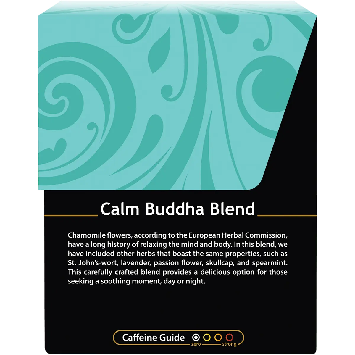 Buddha Teas Organic Herbal Tea Bags Calm Buddha Blend 18 Sachets — side pack image (UHP)