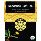 Buddha Teas Organic Herbal Dandelion Root Tea 18 Sachets — front pack image (UHP)