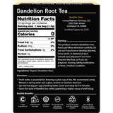 Buddha Teas Organic Herbal Dandelion Root Tea 18 Sachets — back pack image (UHP)
