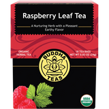 Buddha Teas Organic Herbal Raspberry Leaf Tea 18 Sachets — front pack image (UHP)