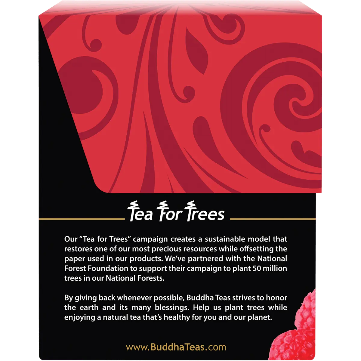 Buddha Teas Organic Herbal Raspberry Leaf Tea 18 Sachets — side pack image (UHP)