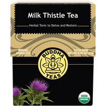 Buddha Teas Organic Herbal Milk Thistle Tea 18 Sachets — front pack image (UHP)