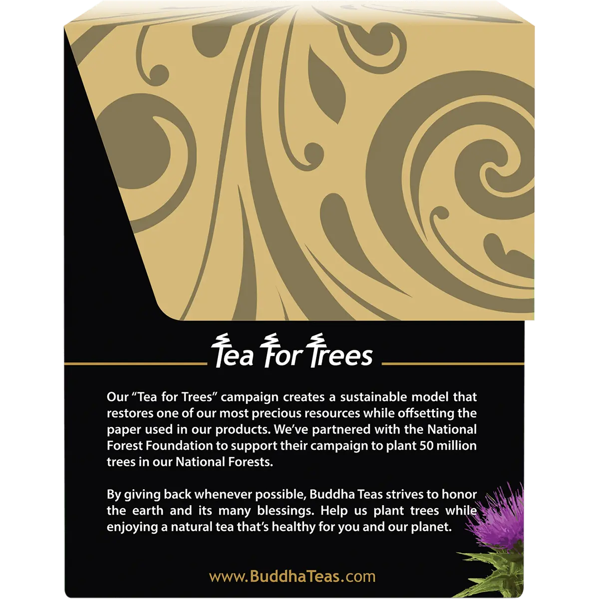 Buddha Teas Organic Herbal Milk Thistle Tea 18 Sachets — side pack image (UHP)