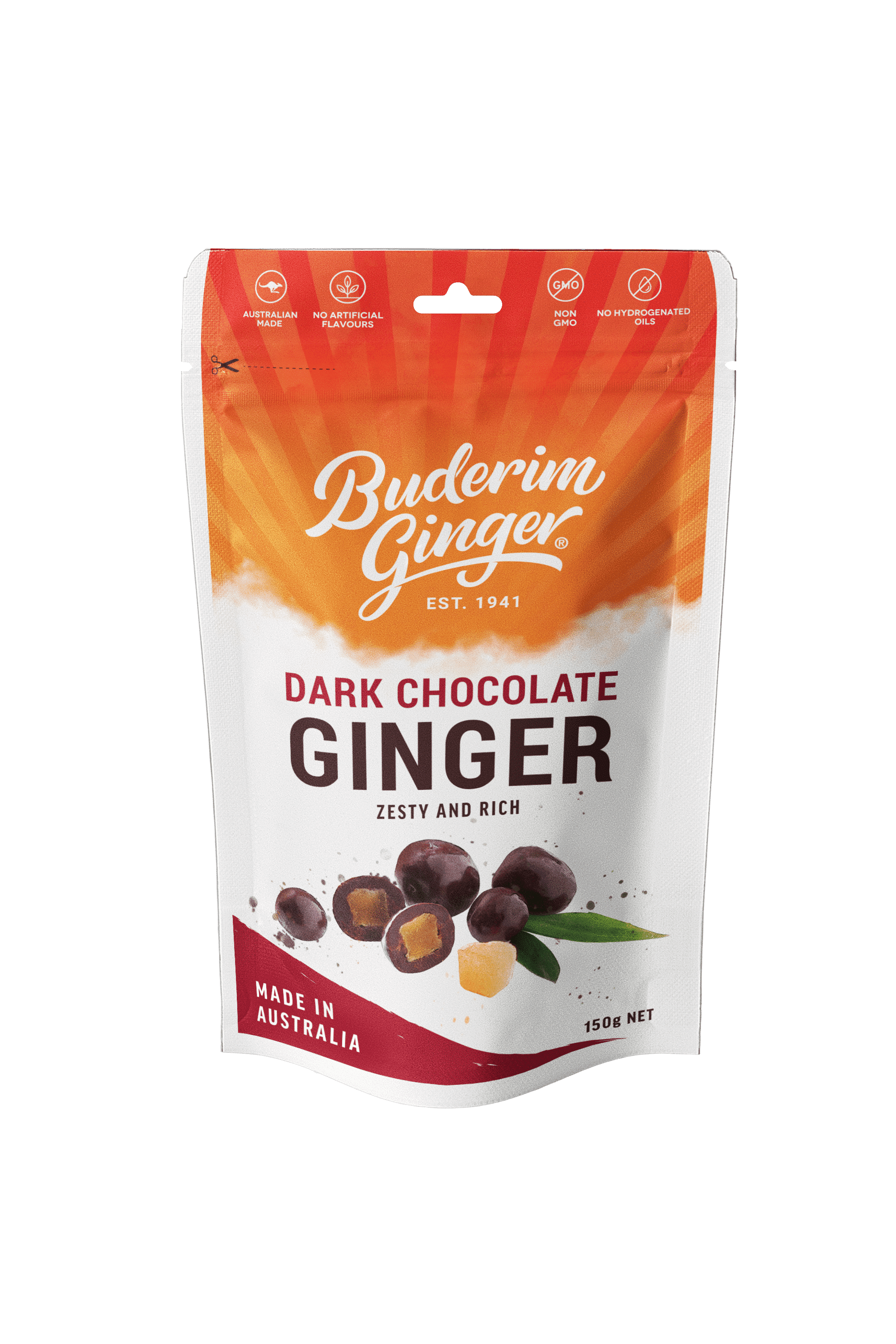Buderim Ginger Dark Chocolate Ginger Zesty and Rich 150g