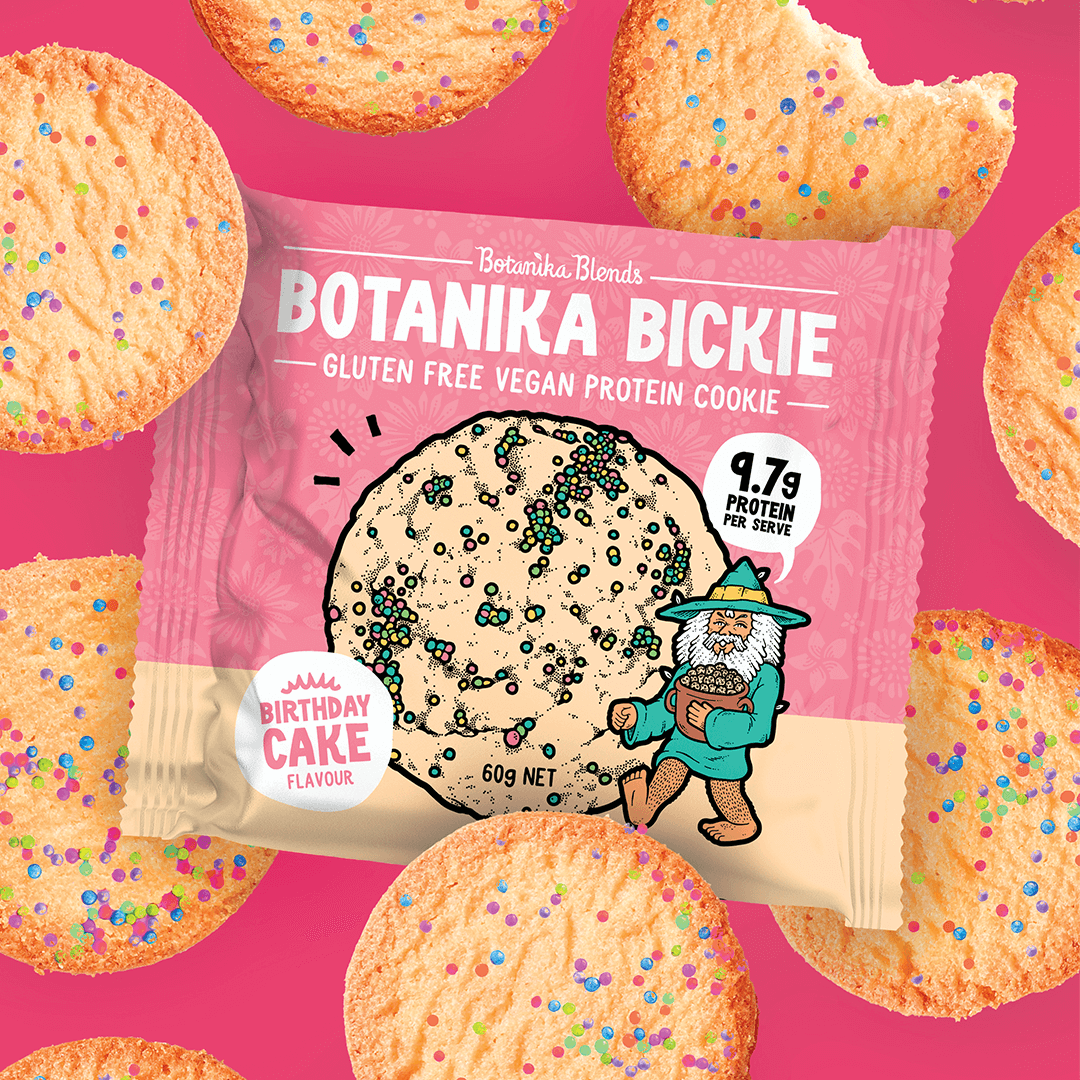 Botanika Blends Bickie Birthday Cake — product-specific birthday cake cookie lifestyle image