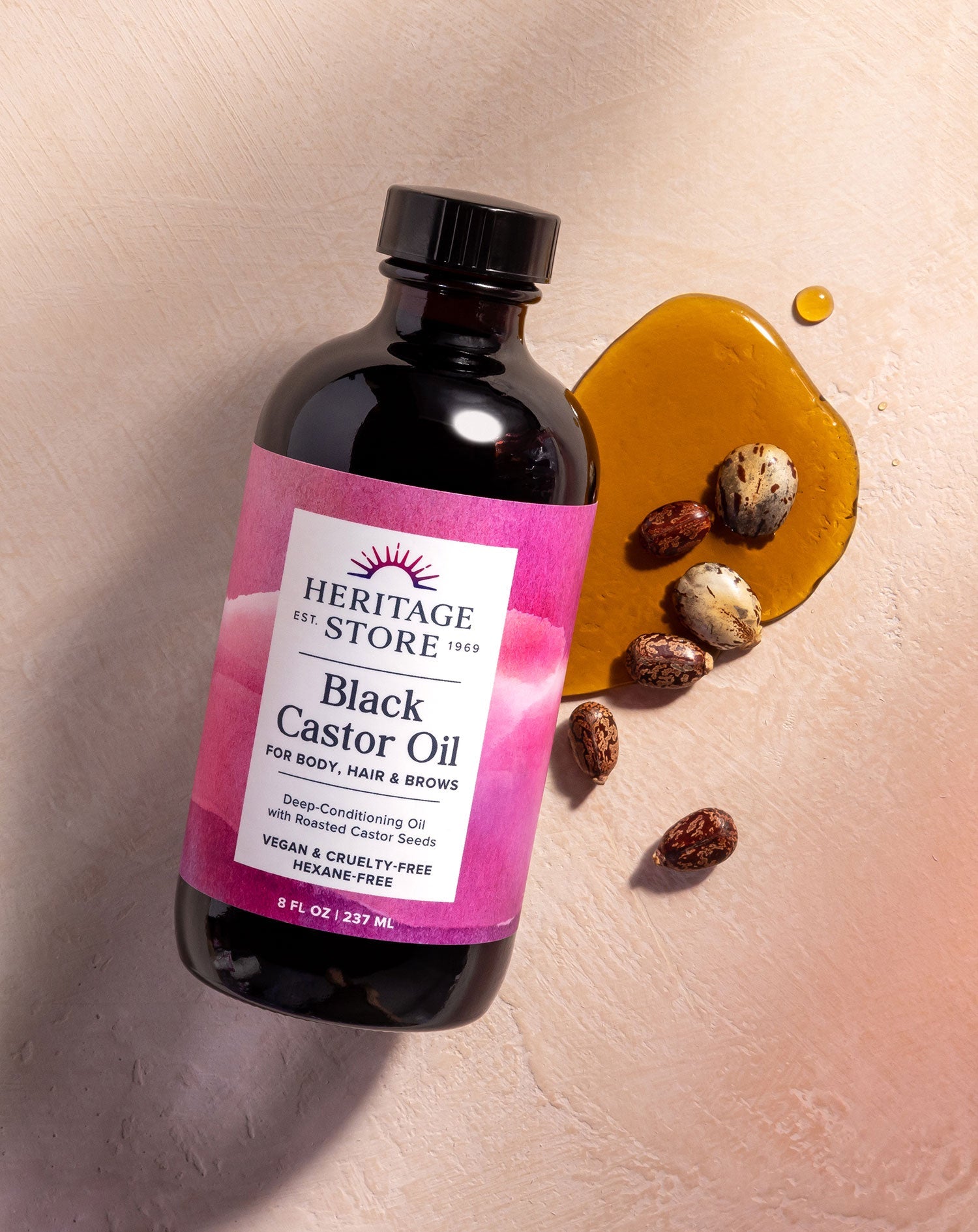 Heritage Store Black Castor Oil 237ml — official styled lifestyle image