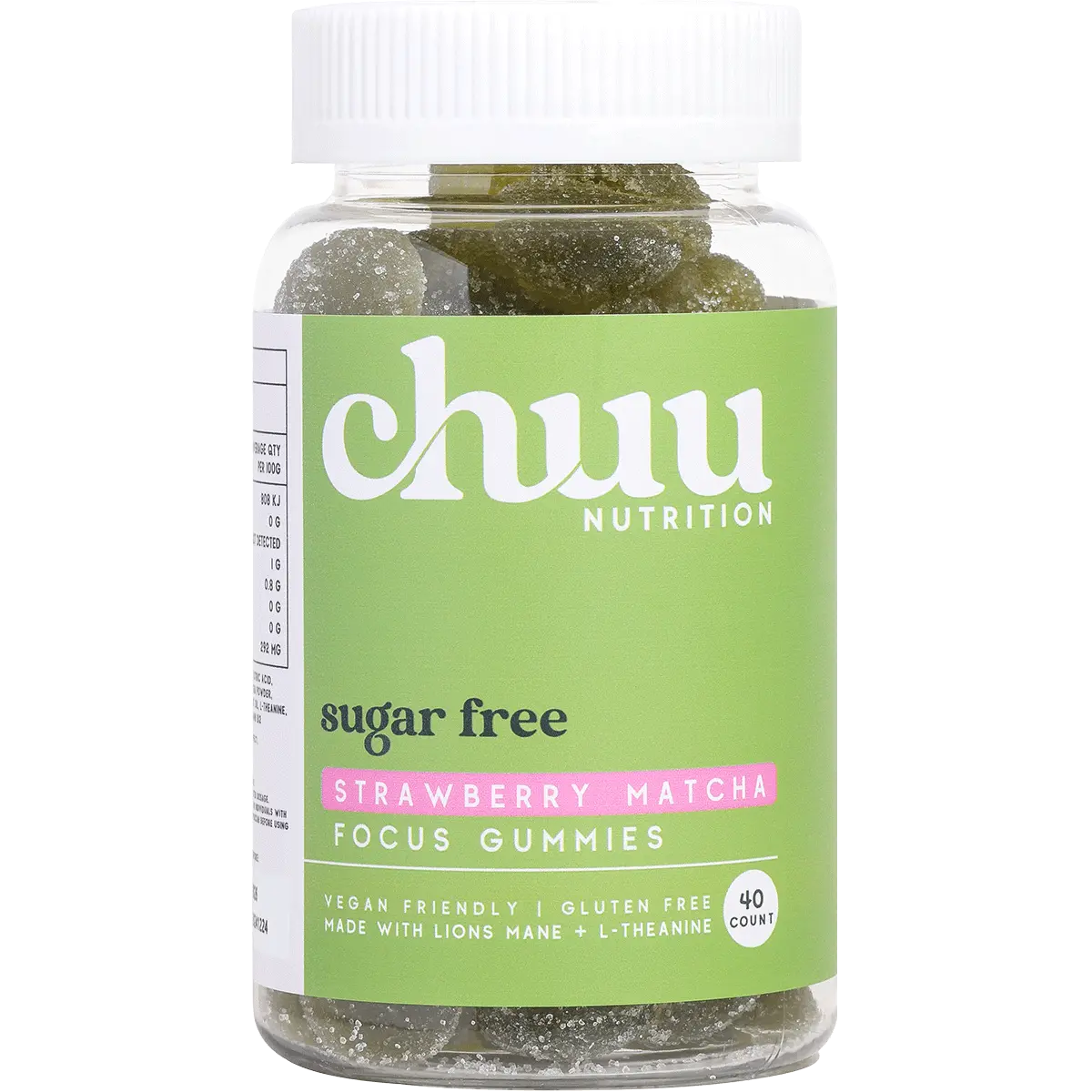 Chuu Nutrition Strawberry Matcha Focus Gummies Sugar Free 40pcs — front pack image (UHP)