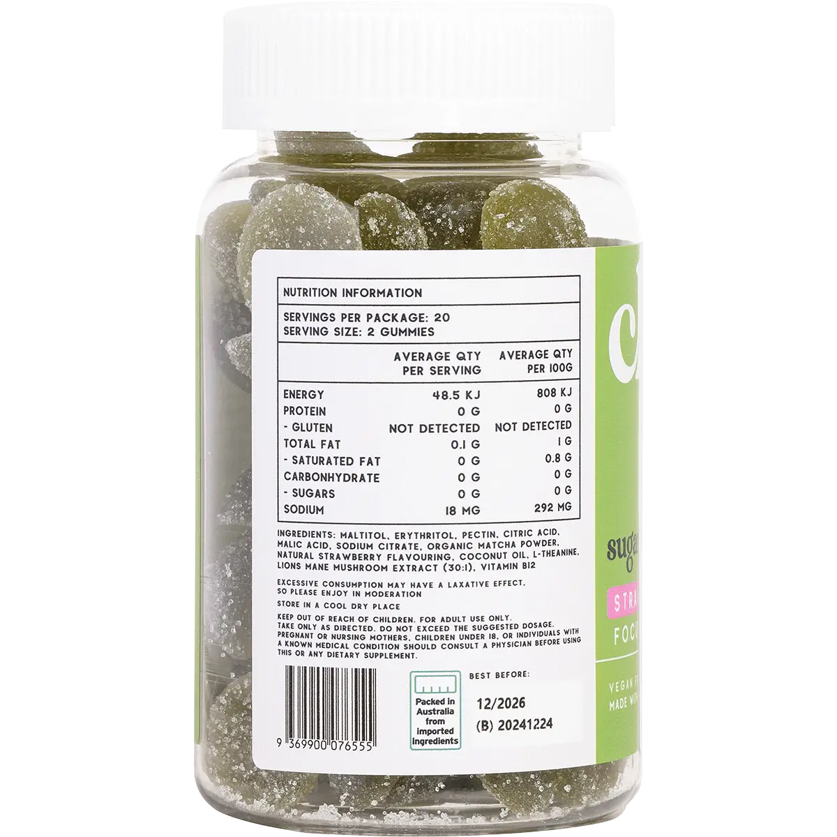 Chuu Nutrition Strawberry Matcha Focus Gummies Sugar Free 40pcs — side pack image (UHP)