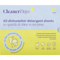 Cleaner Days Dishwasher Detergent Sheets Lemon 60pcs — front pack image (UHP)