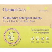 Cleaner Days Laundry Detergent Sheets Lemon + Eucalyptus 60pcs — front pack image (UHP)