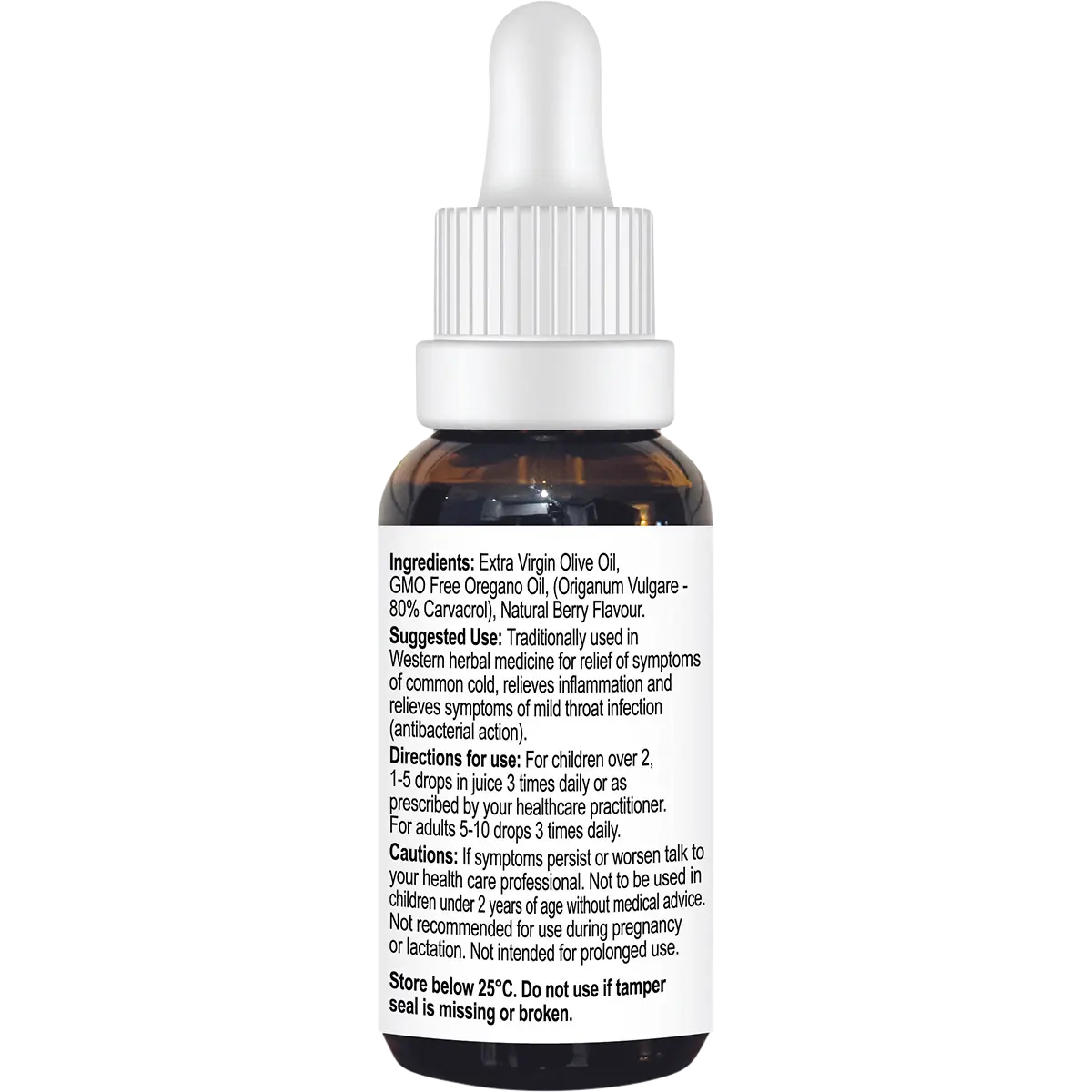 Cayenne Nature's Oil of Oregano Berry Flavour 30ml — back pack image (UHP)