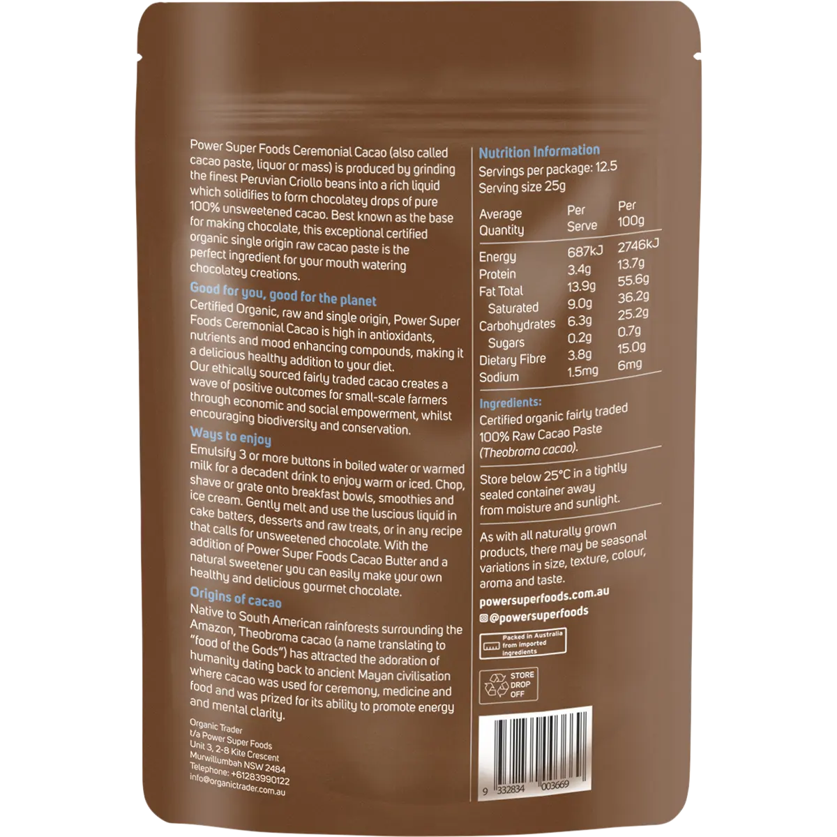 Power Super Foods Cacao Paste Buttons Raw