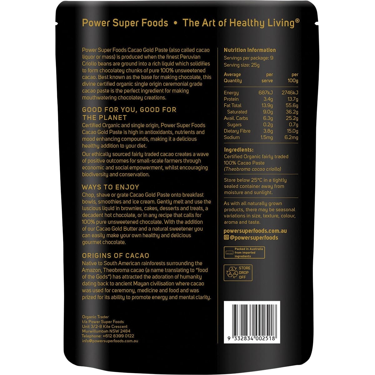 Power Super Foods Cacao GOLD Paste Ceremonial- Chunks