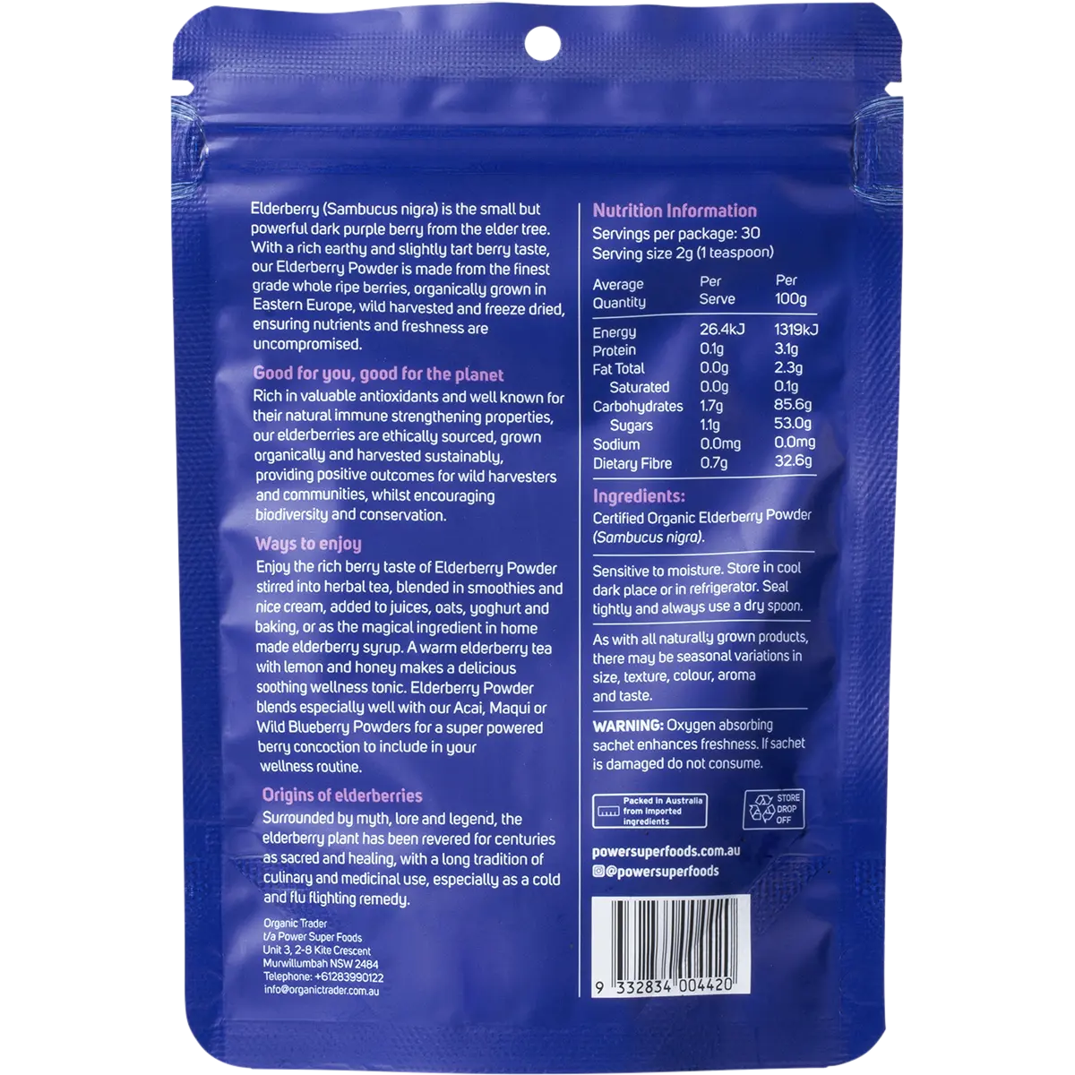 Power Super Foods Elderberry Powder Certified Organic