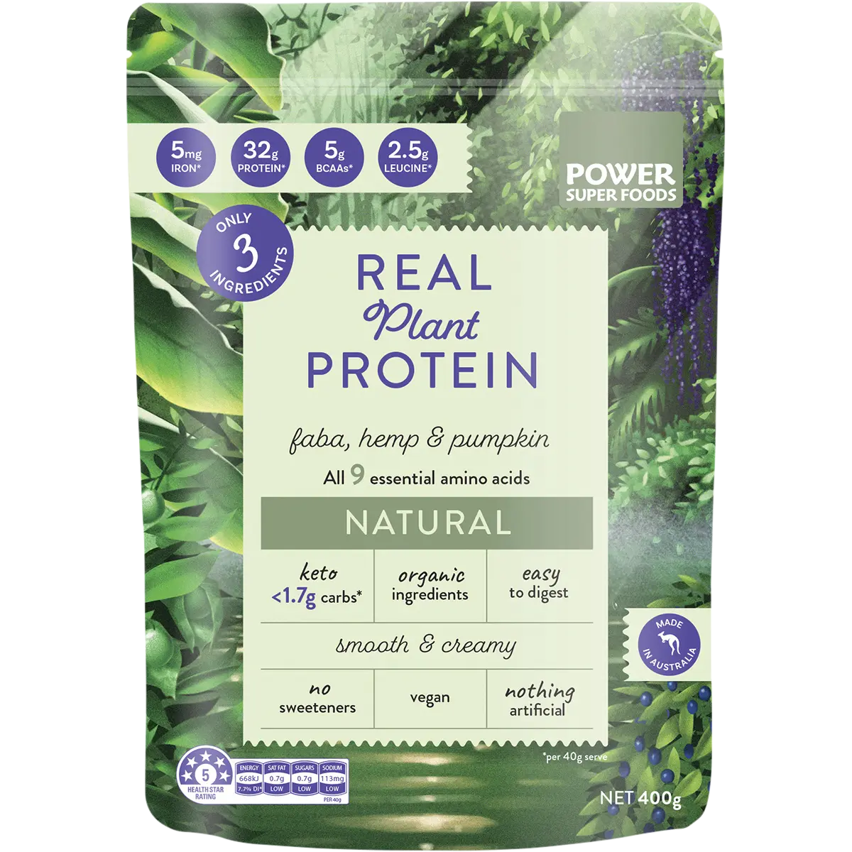 Power Super Foods Real Plant Protein - Natural 400gm