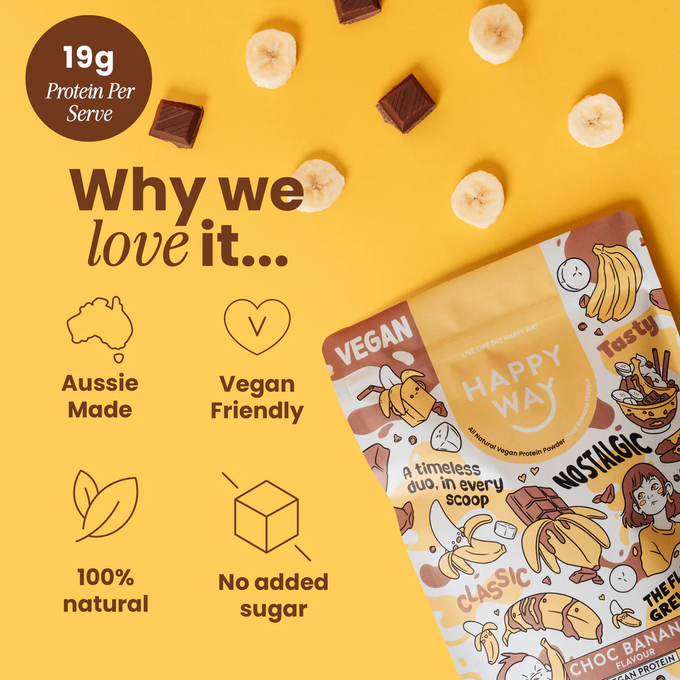 Happy Way Vegan Protein Powder Choc Banana 500g Happy Way