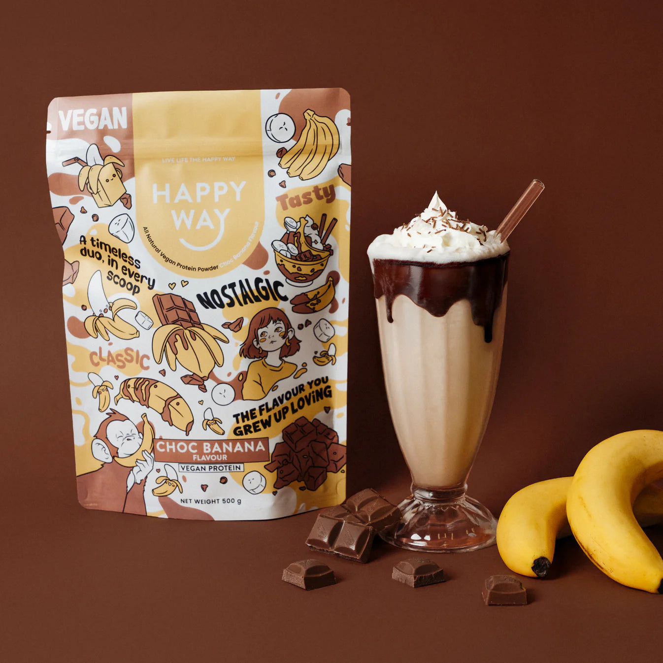Happy Way Vegan Protein Powder Choc Banana 500g Happy Way