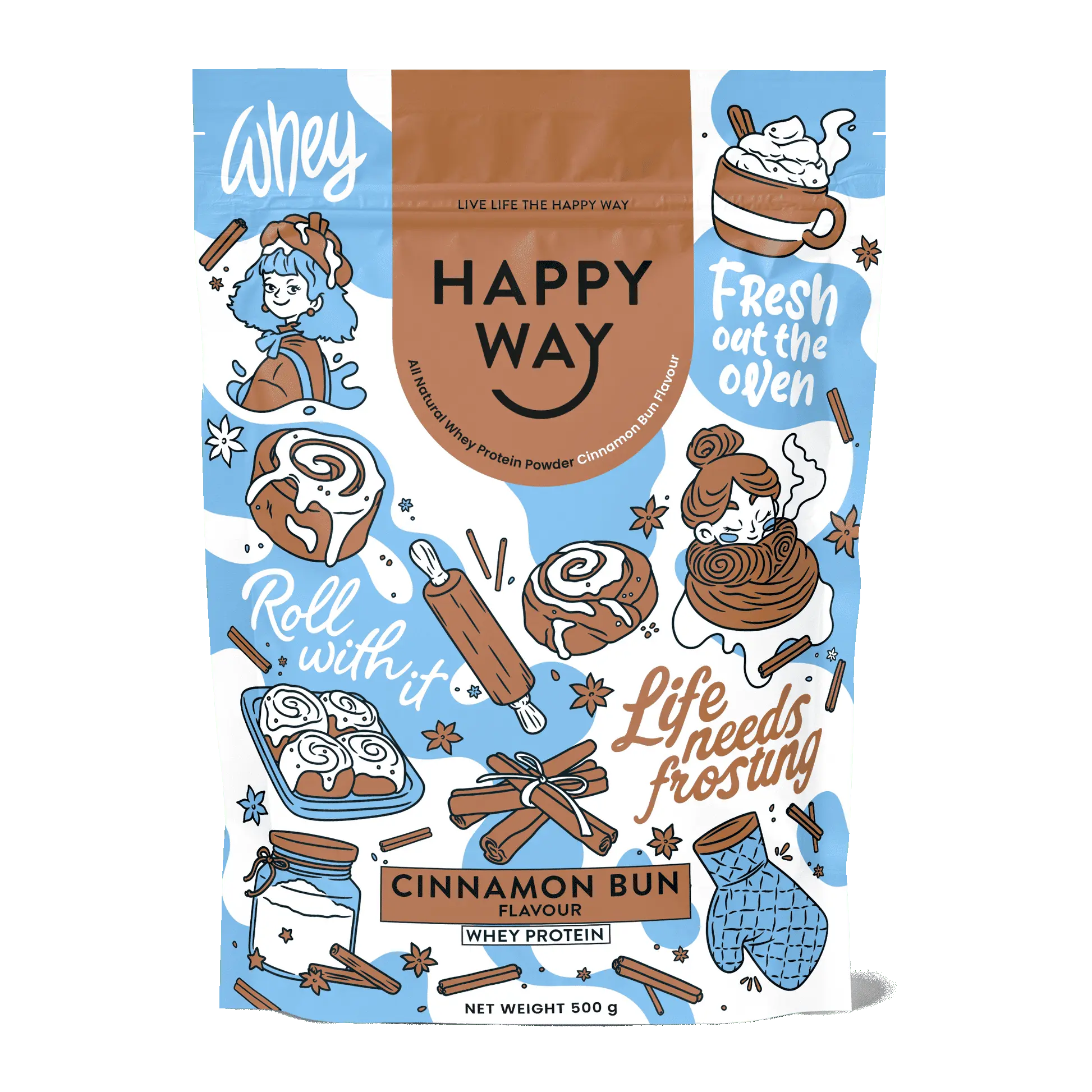 Happy Way Whey Protein Powder Cinnamon Bun 500g