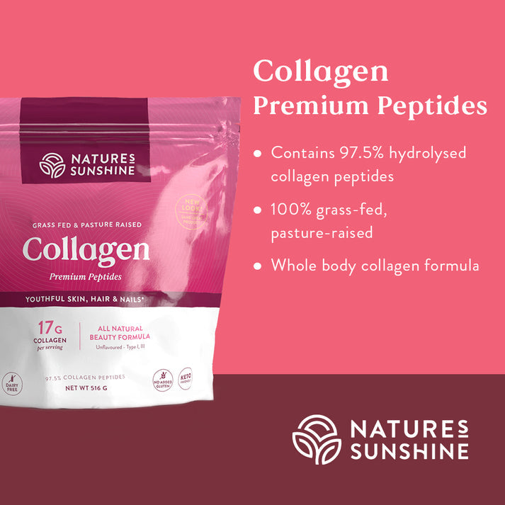 Nature's Sunshine Grass Fed & Pasture Raised Collagen Premium Peptides Unflavoured 516g