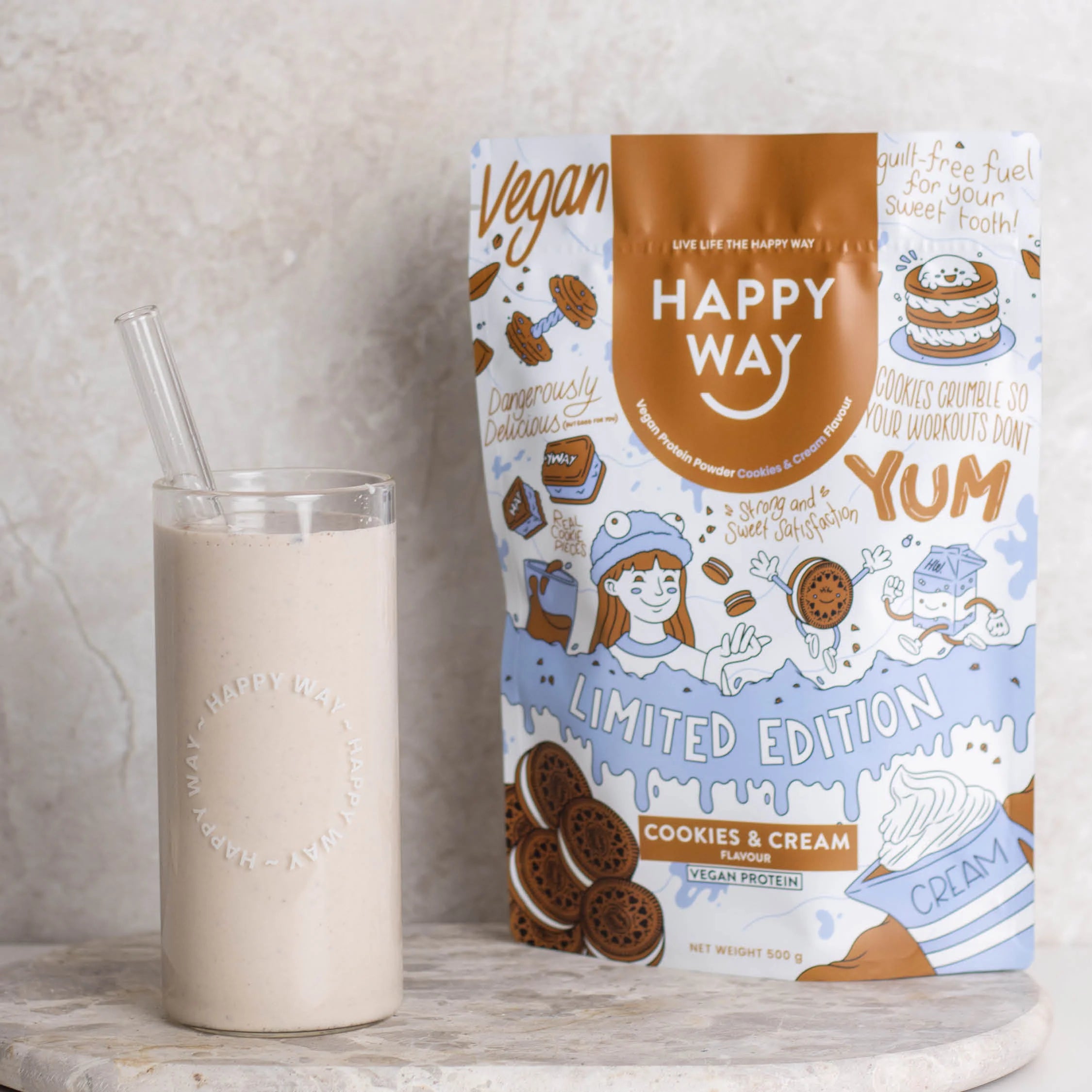 Happy Way Vegan Protein Powder Cookies & Cream 500g