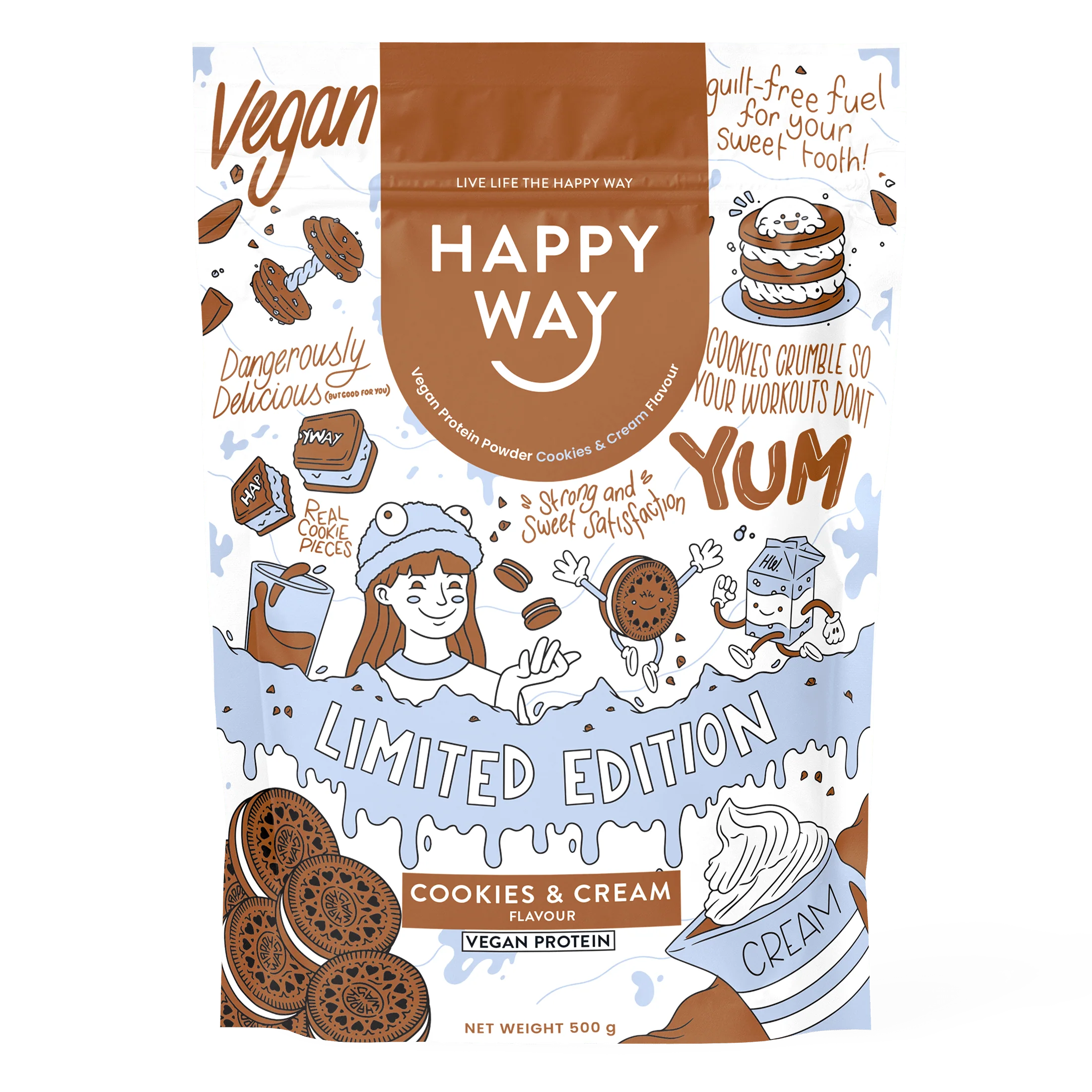 Happy Way Vegan Protein Powder Cookies & Cream 500g