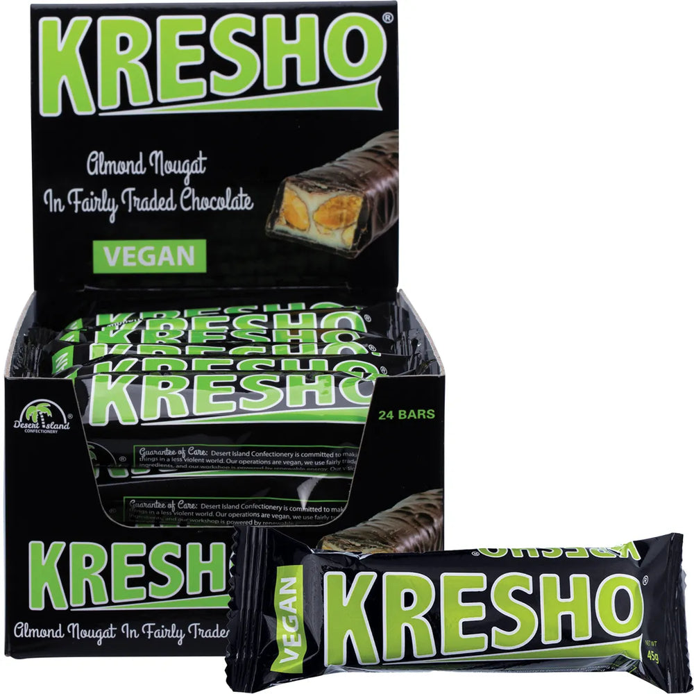 DESERT ISLAND CONFECTIONERY Kresho Bar Chocolate Covered Almond Nougat 24x45g