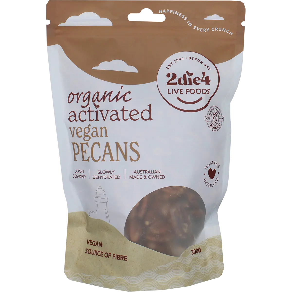 2DIE4 LIVE FOODS Organic Activated Pecans Vegan 300g — front pack image (UHP)