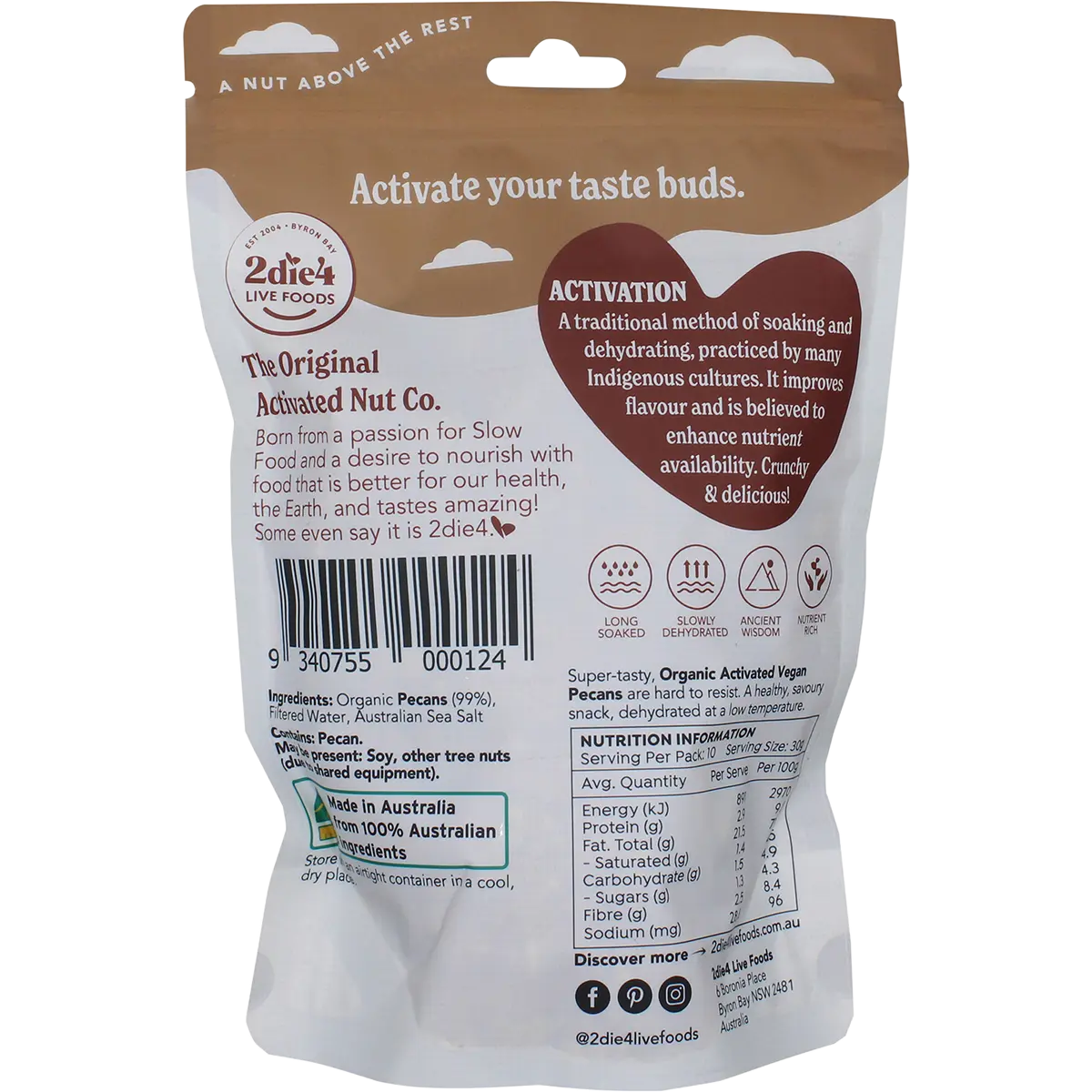 2DIE4 LIVE FOODS Organic Activated Pecans Vegan 300g — back pack image (UHP)