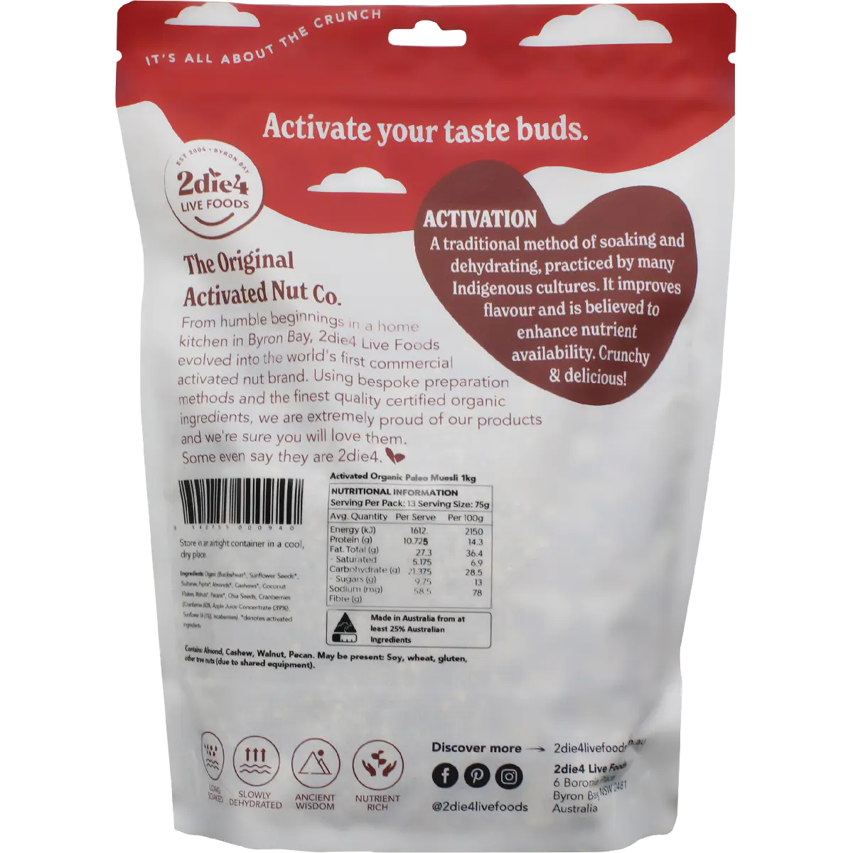 2DIE4 LIVE FOODS Activated Organic Paleo Muesli — back pack image (UHP)