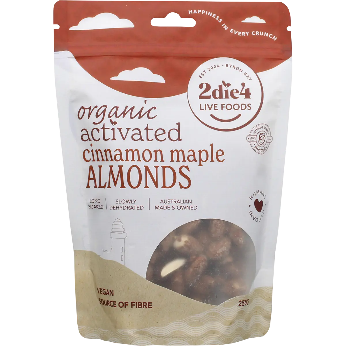 2DIE4 Organic Activated Almonds Cinnamon Maple 250g — front pack image (UHP)