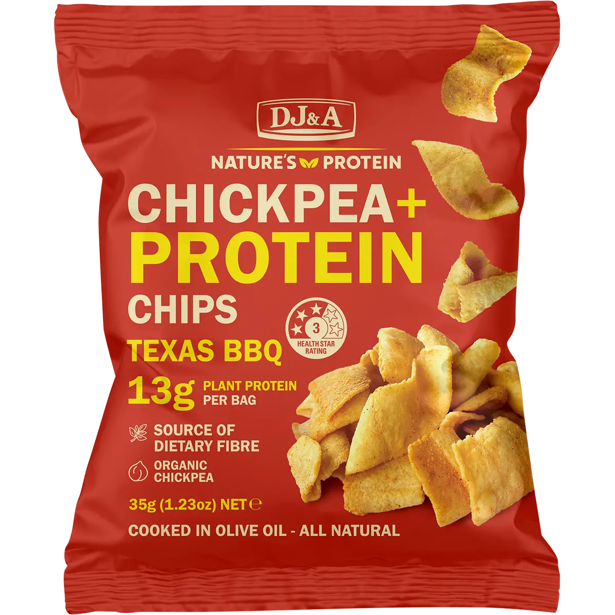 DJ&A Chickpea + Protein Chips Texas BBQ 9x35g lifestyle image