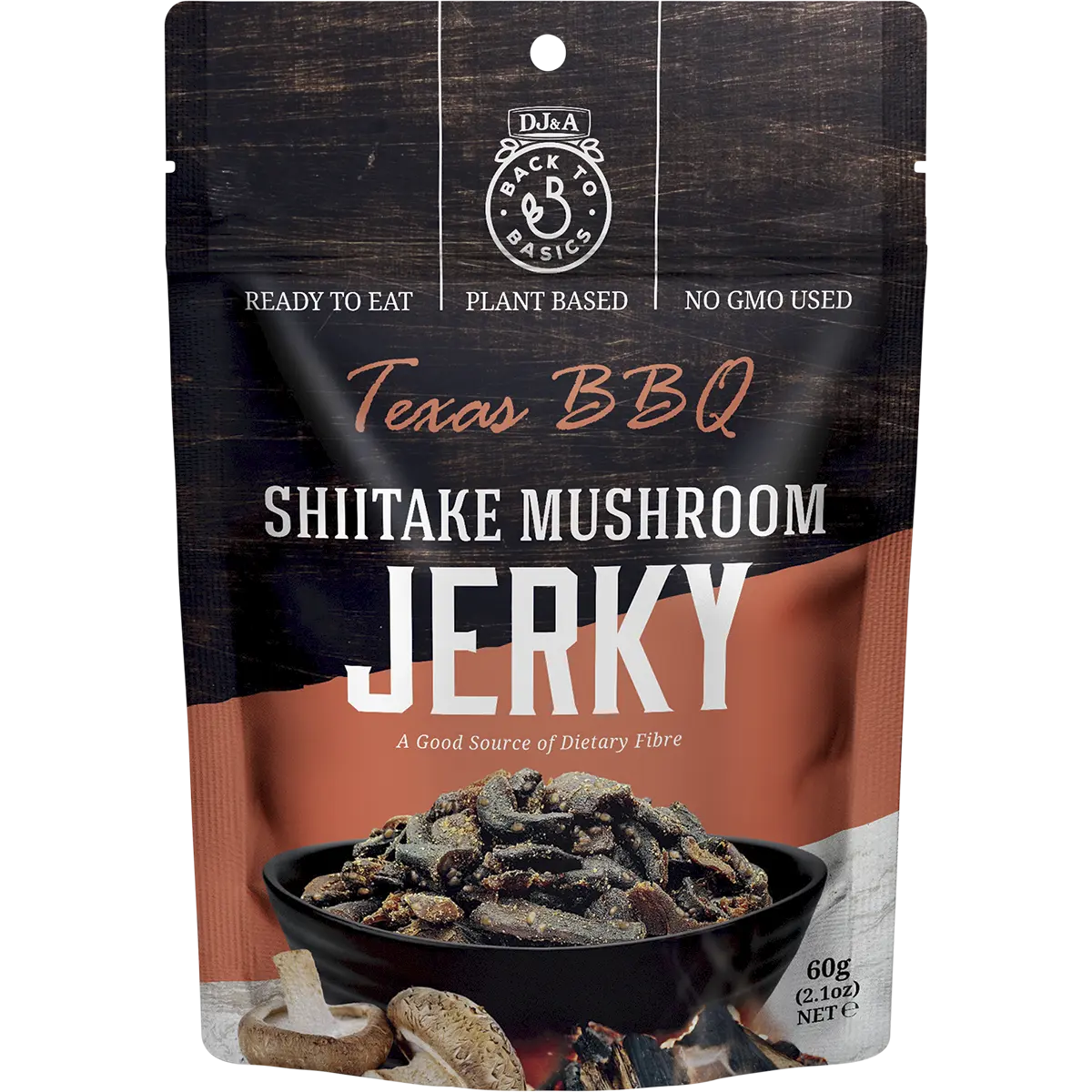 DJ&A Shiitake Mushroom Jerky Texas BBQ 12x60g lifestyle image