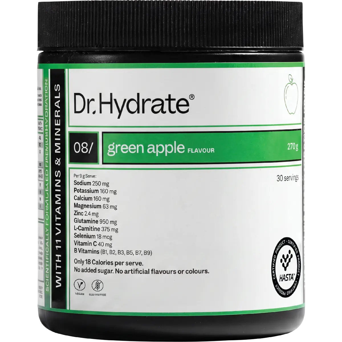 Dr. Hydrate All-In-One Hydration Drink Hasta Cert Green Apple 270g — front pack image (UHP)