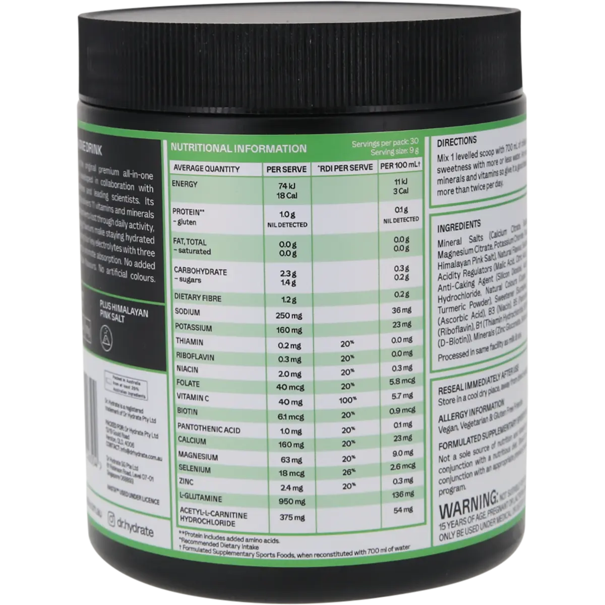 Dr. Hydrate All-In-One Hydration Drink Hasta Cert Green Apple 270g — side pack image (UHP)