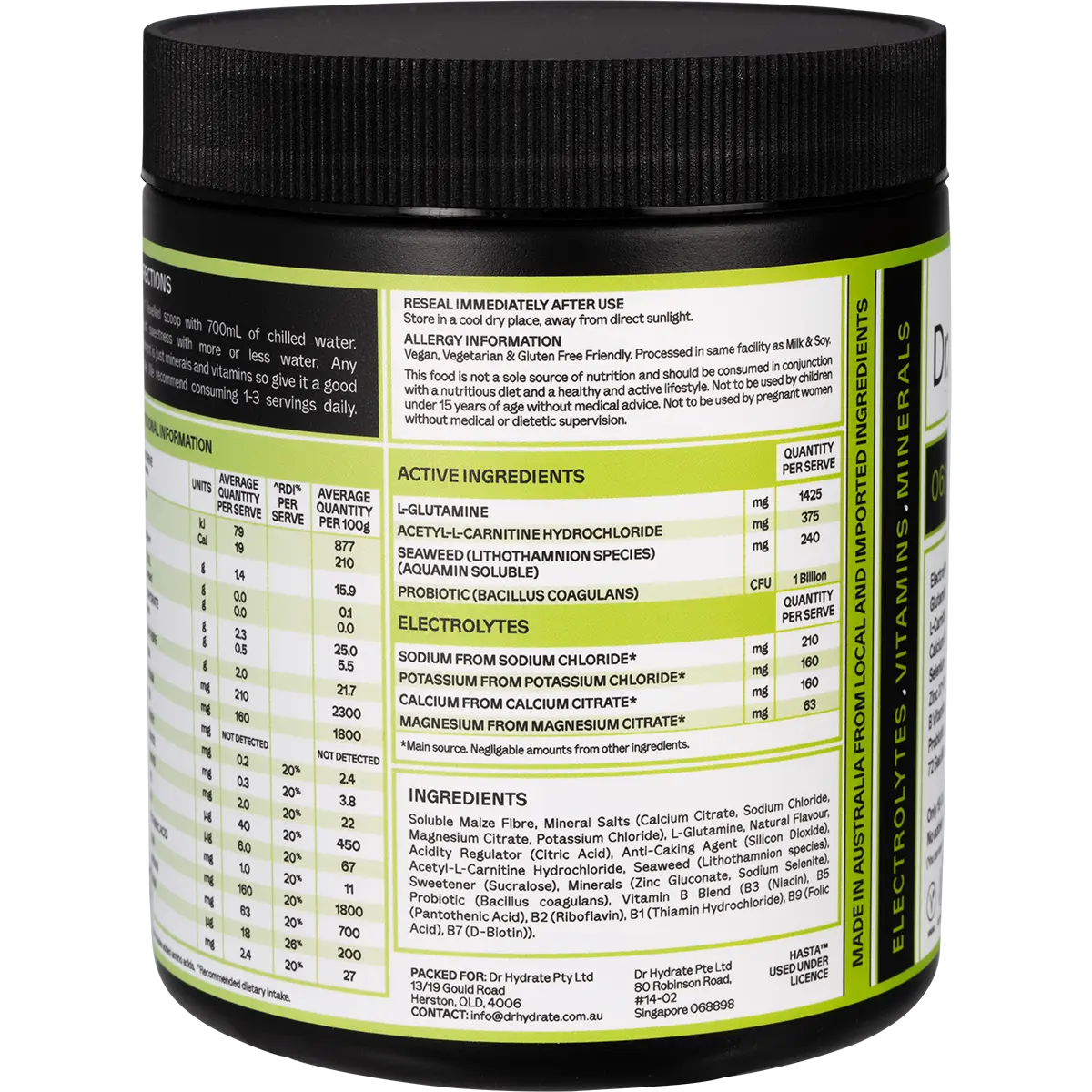 Dr. Hydrate All-In-One Hydration Drink Hasta Cert Lychee Lime 270g — side pack image (UHP)