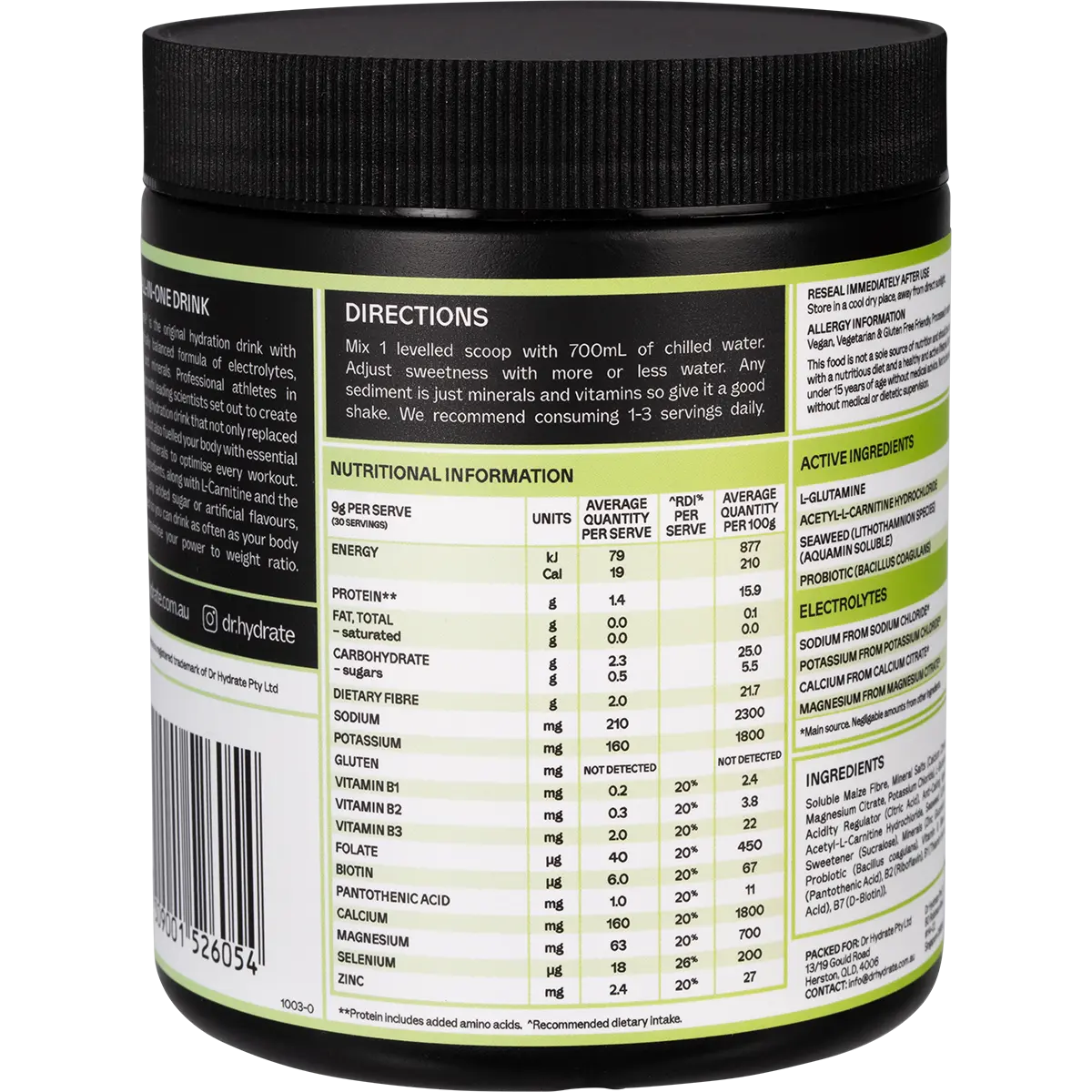 Dr. Hydrate All-In-One Hydration Drink Hasta Cert Lychee Lime 270g — side pack image (UHP)
