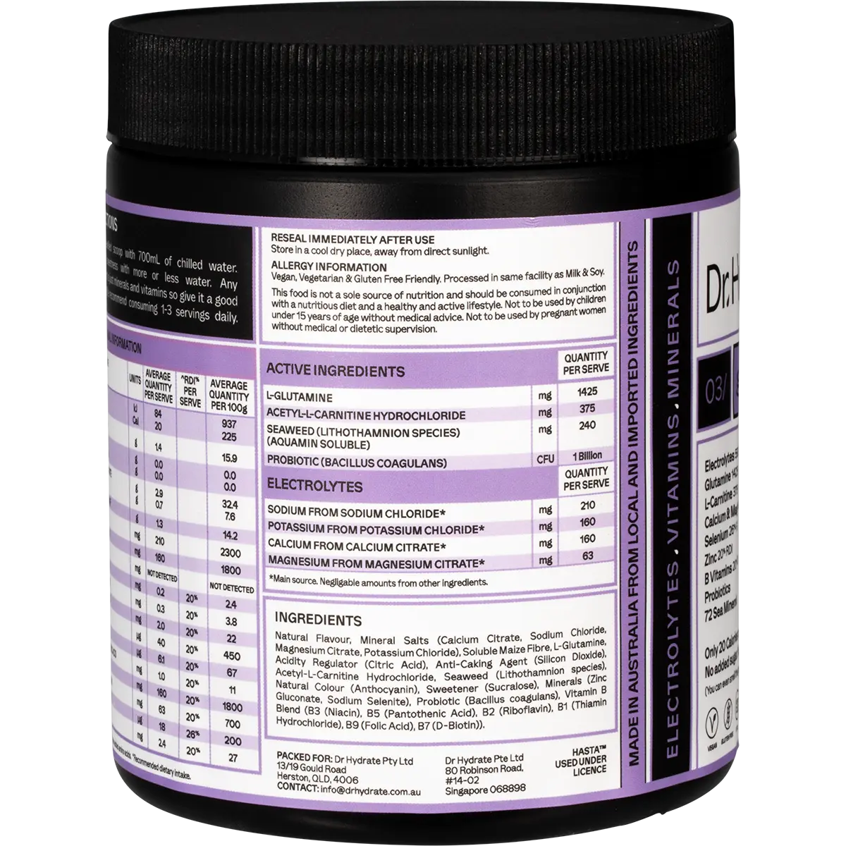 Dr. Hydrate All-In-One Hydration Drink Hasta Cert Grape 270g — side pack image (UHP)