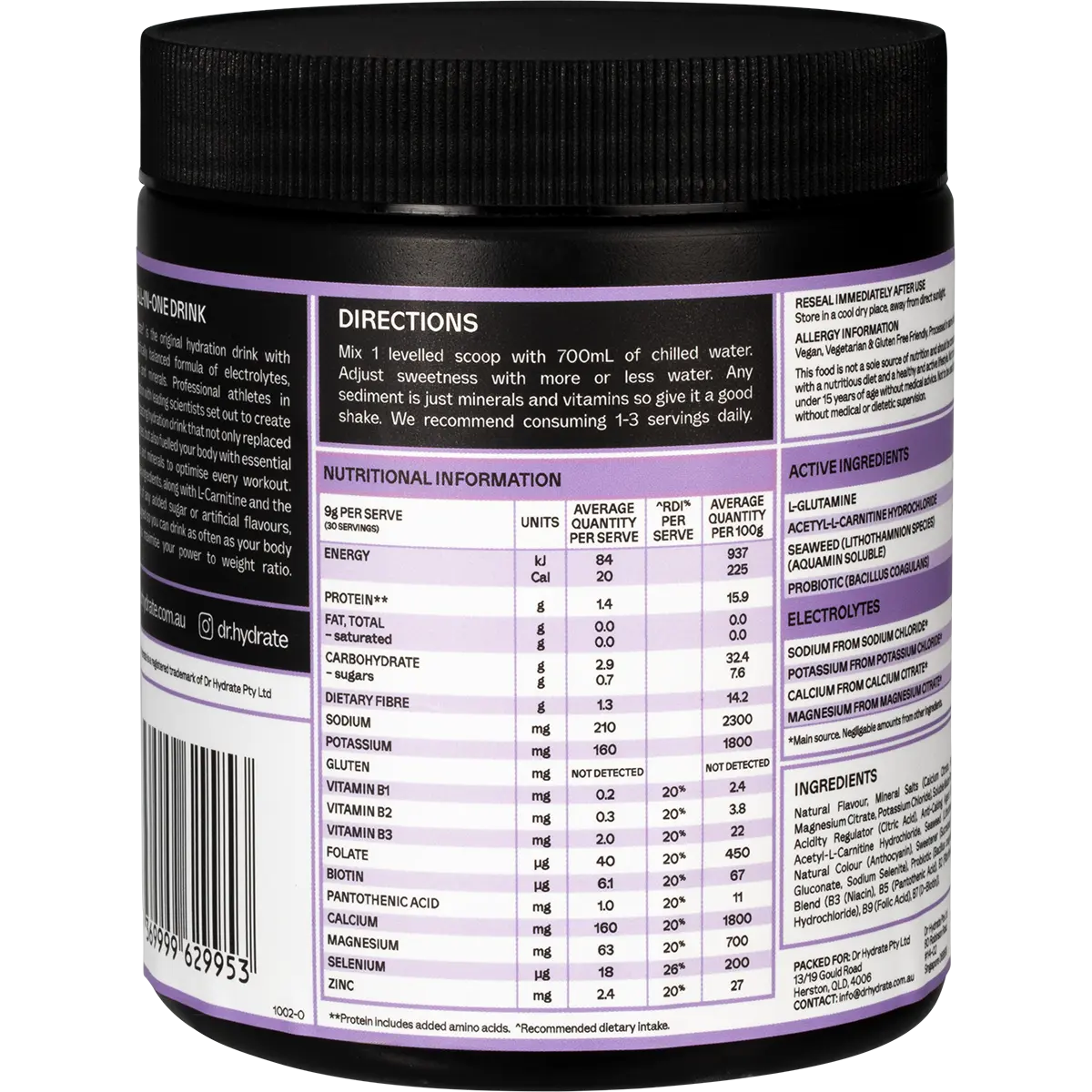 Dr. Hydrate All-In-One Hydration Drink Hasta Cert Grape 270g — side pack image (UHP)