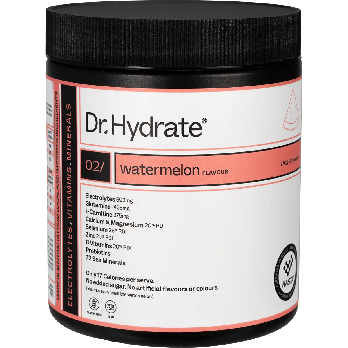 Dr. Hydrate All-In-One Hydration Drink Hasta Cert Watermelon 270g — front pack image (UHP)