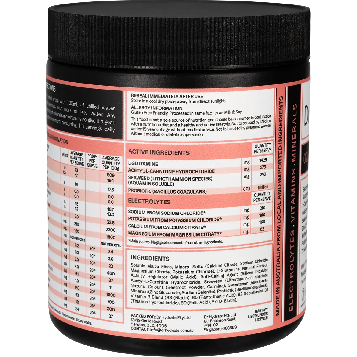 Dr. Hydrate All-In-One Hydration Drink Hasta Cert Watermelon 270g — side pack image (UHP)