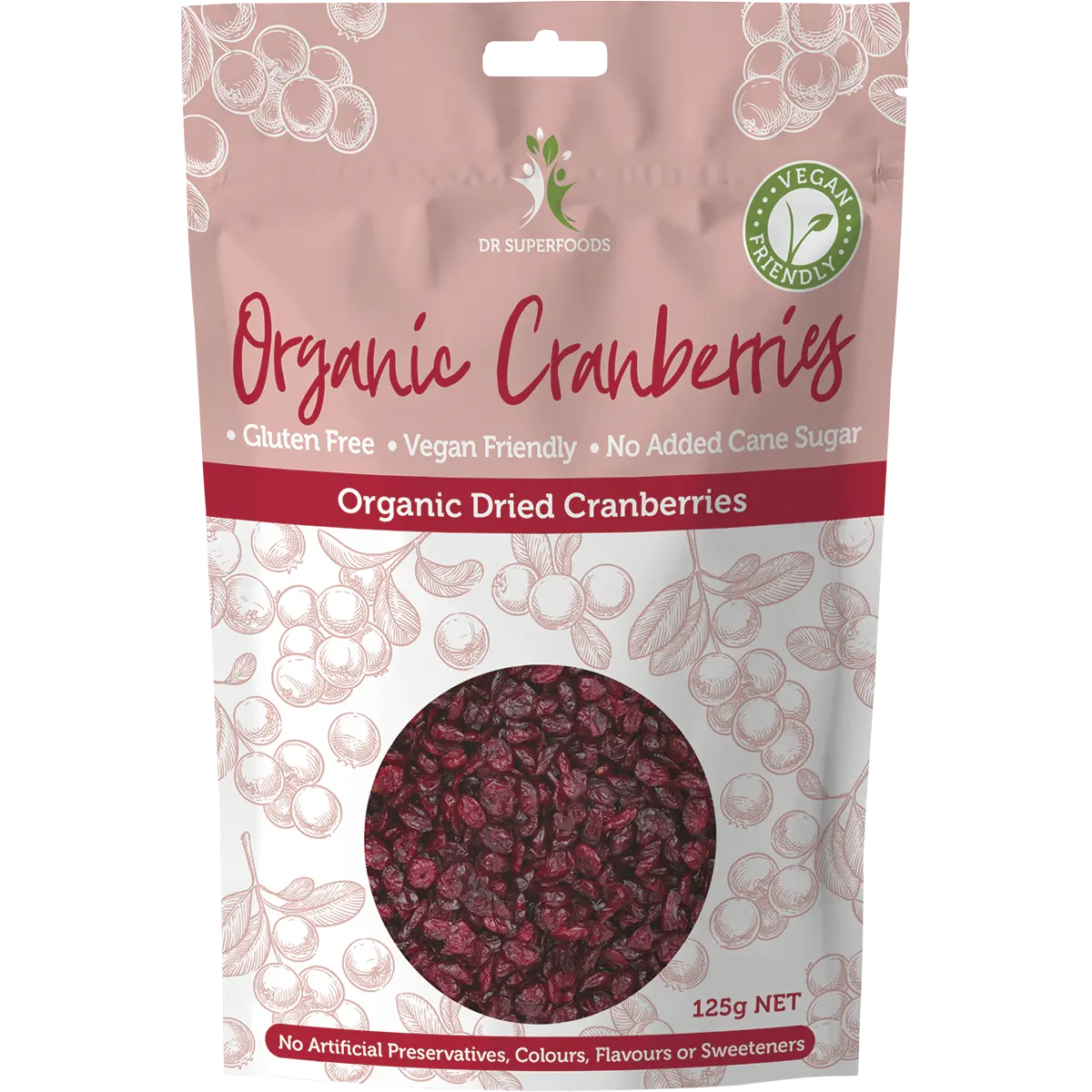 Dr Superfoods Dried Cranberries Organic 125g — front pack image (UHP)
