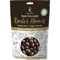Dr Superfoods Roasted Almonds Dark Chocolate 125g — front pack image (UHP)