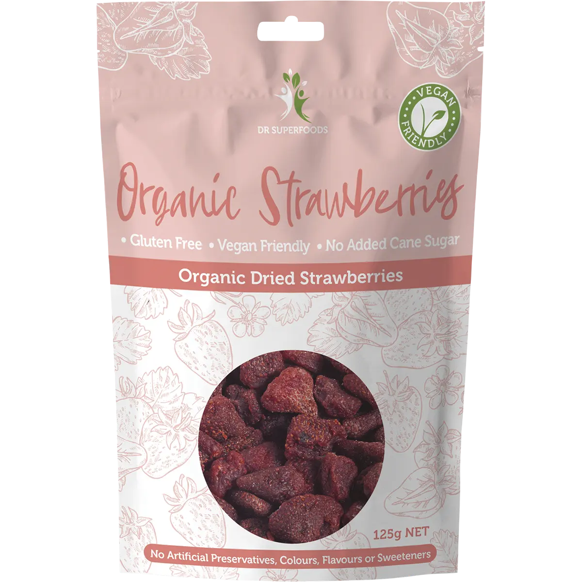 Dr Superfoods Dried Strawberries Organic 125g — front pack image (UHP)