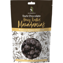 Dr Superfoods Honey Roasted Macadamias Dark Chocolate 100g — front pack image (UHP)