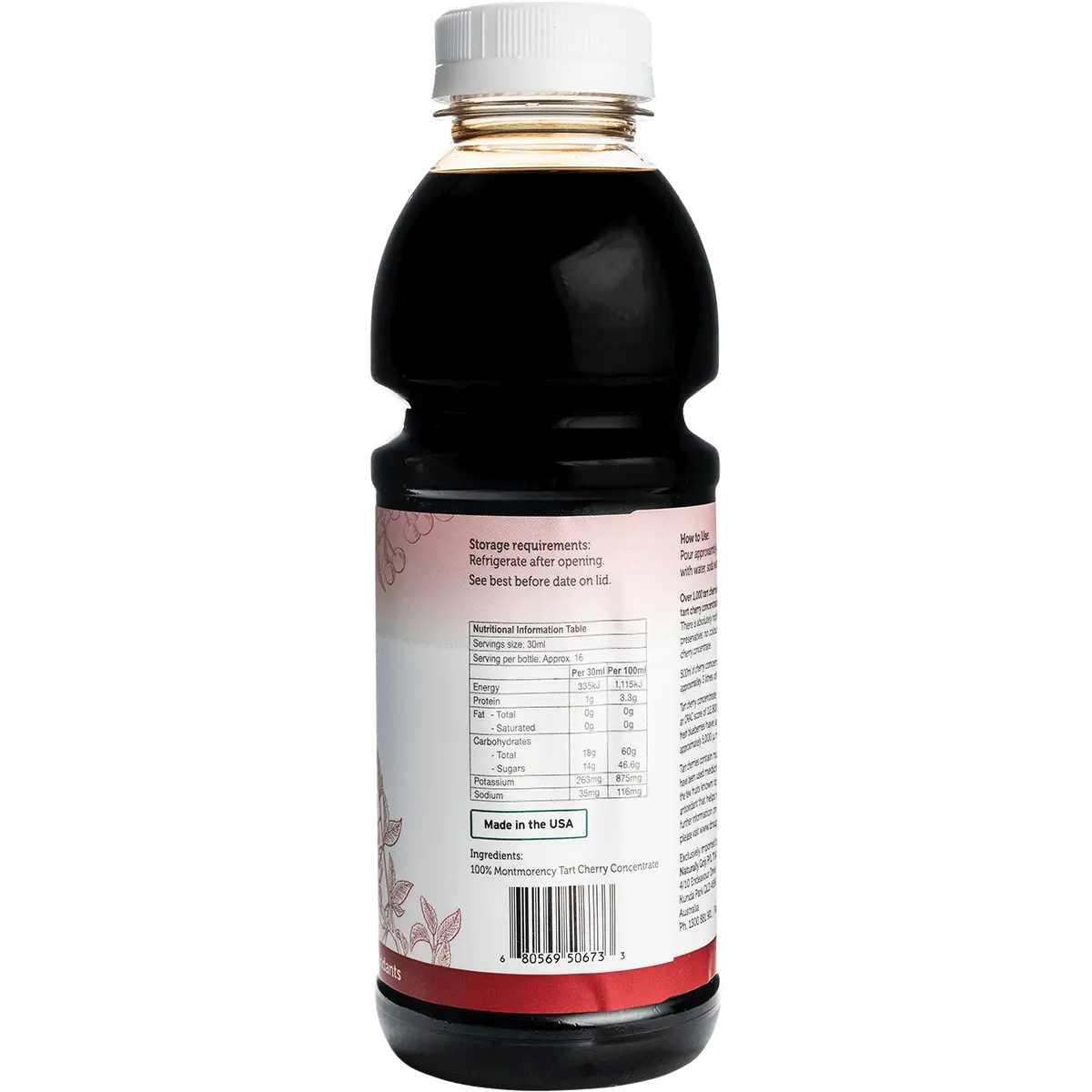 Dr Superfoods Tart Cherry Concentrate 473ml — side pack image (UHP)