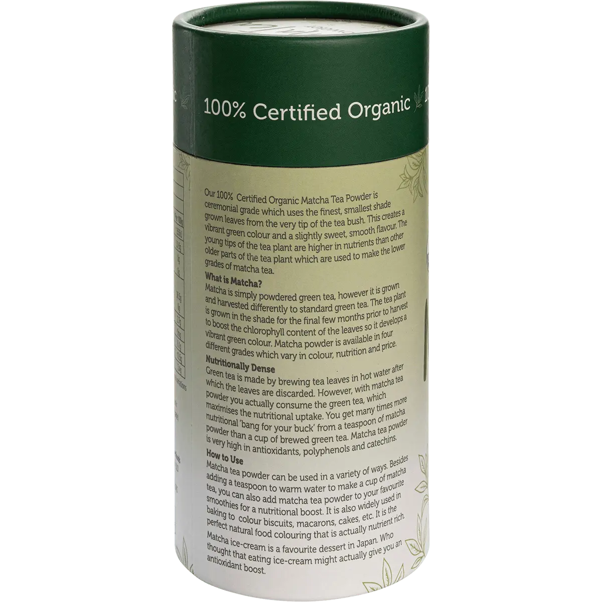 Dr Superfoods Matcha Tea Powder 125g — side pack image (UHP)