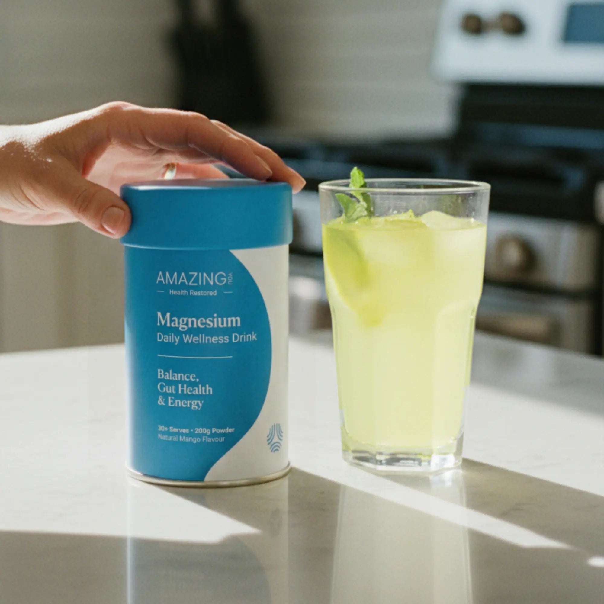 Amazing You Daily Wellness Drink lifestyle with prepared drink