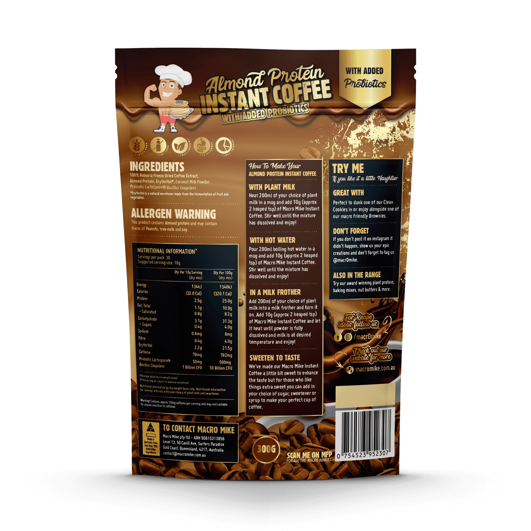 Macro Mike Premium Almond Protein Instant Coffee 300g